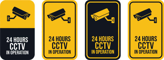 CCTV Camera Signage Set Icons on Yellow and Transparent Background Design