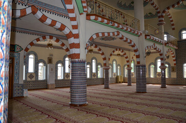 Türkiye, Side, August 23, 2025 Fatih Camii Mosque in Side, interior of the mosque