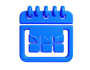 Blue, 3D-rendered calendar icon with ripped page on a black background