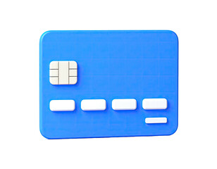 A 3D rendered blue credit card with microchip and embossed details