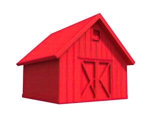 Red rural barn with a gabled roof and large doors on a black background