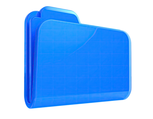 Shiny, vibrant, 3D blue folder icon with subtle grid texture, slightly open