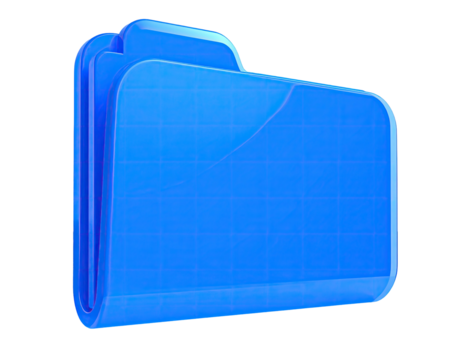 Shiny, vibrant, 3D blue folder icon with subtle grid texture, slightly open