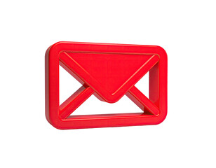 A 3D rendering of a red envelope icon against a stark black background