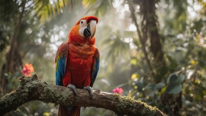 Vibrant macaw in a tropical setting
