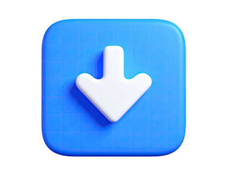 A 3D rendered icon of a white downward arrow inside a blue square