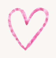 Pink watercolor heart symbol on white background - hand-painted love illustration for romantic and artistic themes.