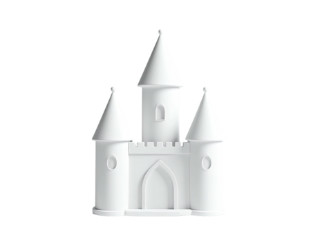 White, minimalist 3D illustration of a fairytale castle against a black backdrop - Powered by Adobe