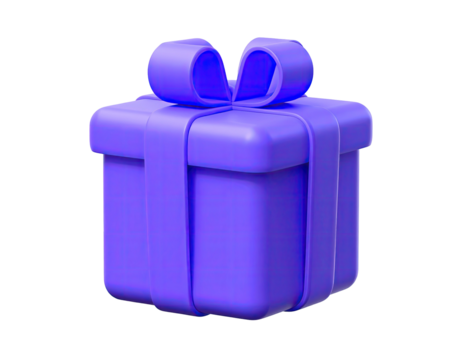 A rendered purple gift box tied with a matching ribbon, on a black background