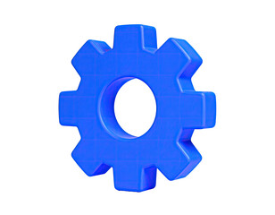 3D render of a blue gear with a hole in the center against a black background