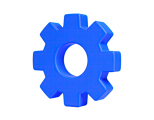 3D render of a blue gear with a hole in the center against a black background