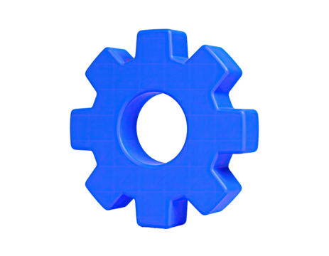 3D render of a blue gear with a hole in the center against a black background