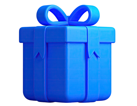 A vibrant, blue gift box with a matching ribbon and bow