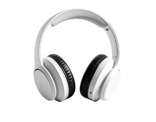 White over-ear headphones centered on a black background, close-up shot