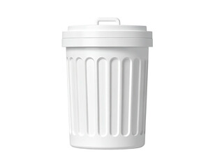 Isolated white trash can with a handle and vertical grooves
