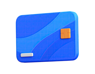 Rendered blue plastic card with rounded corners, subtle waves, and gold chip