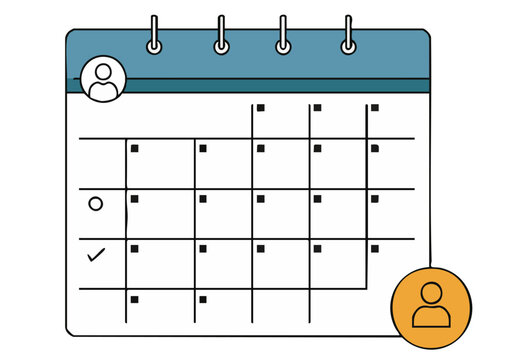 A clean schedule plan guide illustration. Modern, flat design with a calendar and user icons. Bright, professional, and easily adaptable for business or personal use.