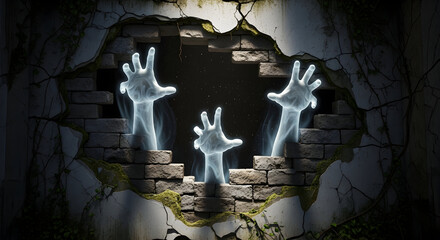 Playful glowing white ghosts dancing mysteriously in the night