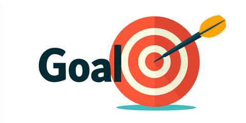 Target with arrow hitting center and text representing goal  