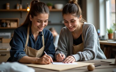 Women are working at workshop. High quality