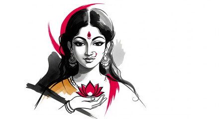 Traditional ink-style depiction of a serene Indian woman