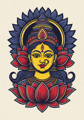 Traditional folk style Maa Laxmi illustration