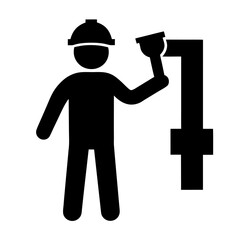 Plumber working with pipe and plunger silhouette