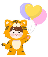 Tiger Costume Kid with Balloon