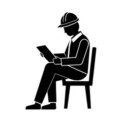 Construction worker in hard hat reading plans silhouette