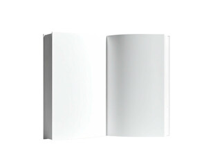 Open book, white pages, spine on the left, isolated on black background