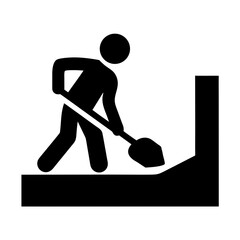 Man digging with shovel silhouette on white background