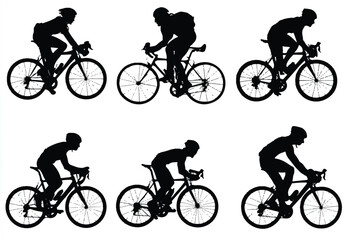 Black Silhouette Cyclists Racing on Road Bikes Seamless Pattern Wallpaper Background Design