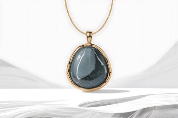 Elegant teardrop shaped hematite pendant necklace with gold chain