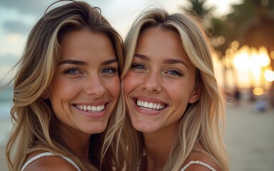 Cheery beautiful blonde and brunette women. High quality