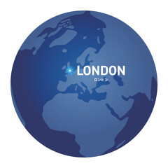 ロンドンの位置をしめす地球儀の世界地図