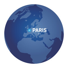 パリの位置をしめす地球儀の世界地図