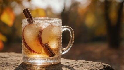 Autumnal drink in a glass mug
