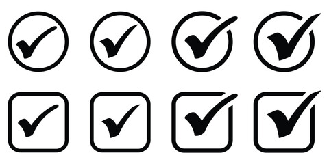 Tick mark with checkbox icon. Black checkmark sign for app, ui, website. Vector illustration on isolated white background. EPS 10