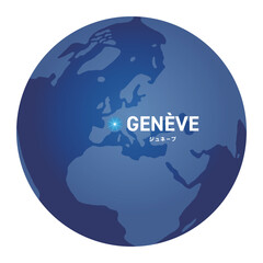 ジュネーブの位置をしめす地球儀の世界地図