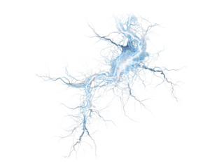 Bright blue electric discharge branching across black electricity energy, Isolated, Png Transparent Background