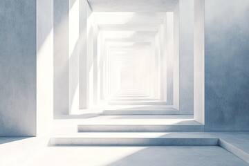 Obraz premium Endless white, concrete architectural corridor, sunlit