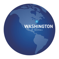 ワシントンD.C.の位置をしめす地球儀の世界地図