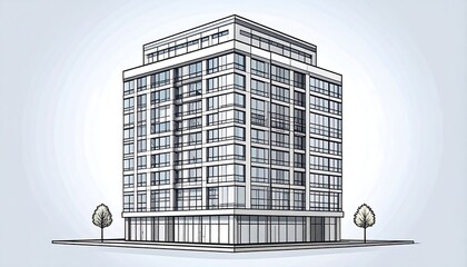 Corner perspective sketch of a multi-story building