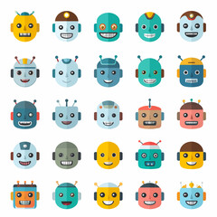 Diverse AI Robot Head Logo collection featuring various expressions and futuristic concepts, perfect for technology and digital innovation projects