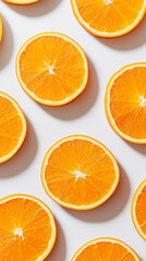 Fototapeta premium Fresh orange slices arranged on a white background. 