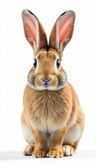 Fototapeta premium A lone brown bunny, ears erect, on a seamless white background, studio, ear, photography