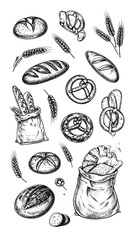 Collection of hand-drawn baked goods