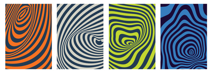 Groovy Swirl Retro Backgrounds. Vector Spiral Burst.