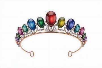 Colorful gemstone tiara crown with ornate design on white background