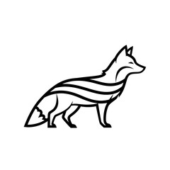 Obraz premium Monoline Illustration of a Fox Standing Profile View Striking Black and White Design for Wildlife Animal Logos and Branding Projects